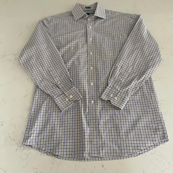 Tommy Hilfiger Ithaca LS Button Down Check Print Dress Shirt Blue Wht Tan Sz 15 - Picture 3 of 12